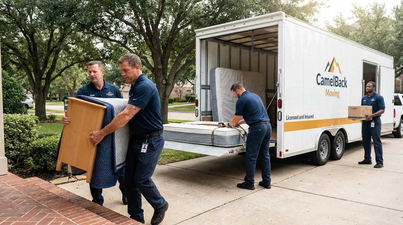 Crew loading residential truck for cross-state move from Ivanhoe, MN