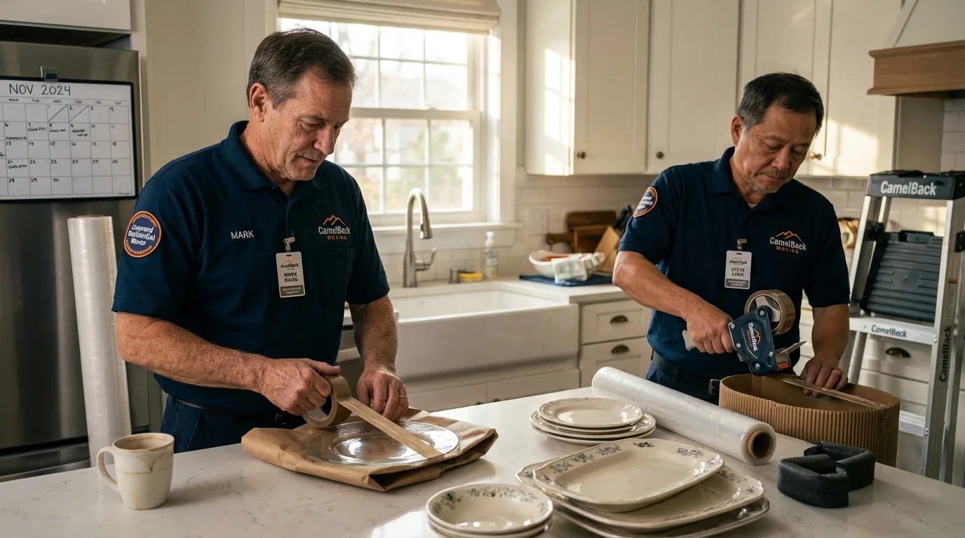Professional crew packing kitchen dishware in Ivanhoe, MN